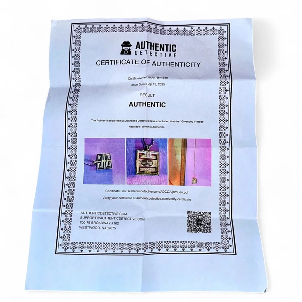 Givenchy logo plaque pendant necklace black square Greek Meander pattern-w/COA - Picture 2 of 3